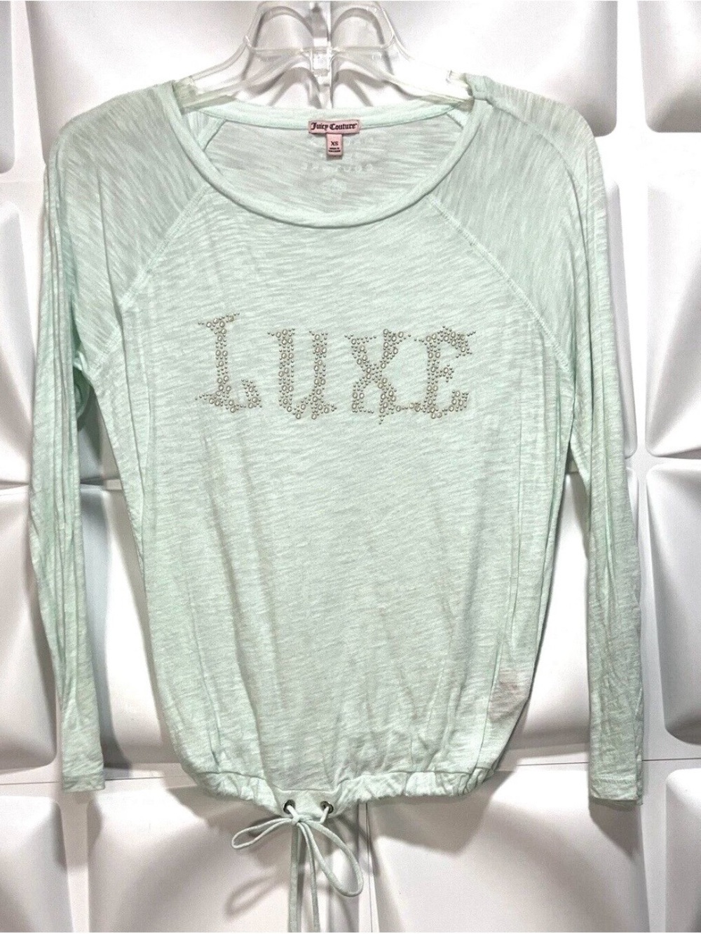 Juicy Couture Light Aqua Long Sleeve 'JUICY' Embellished Top Size M